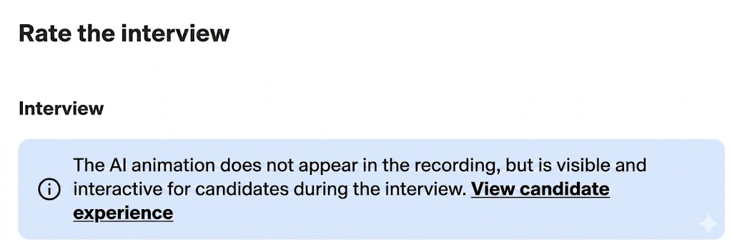 Banner above the playback pane that recruiter see when reviewing results for an audio-only AI interview.