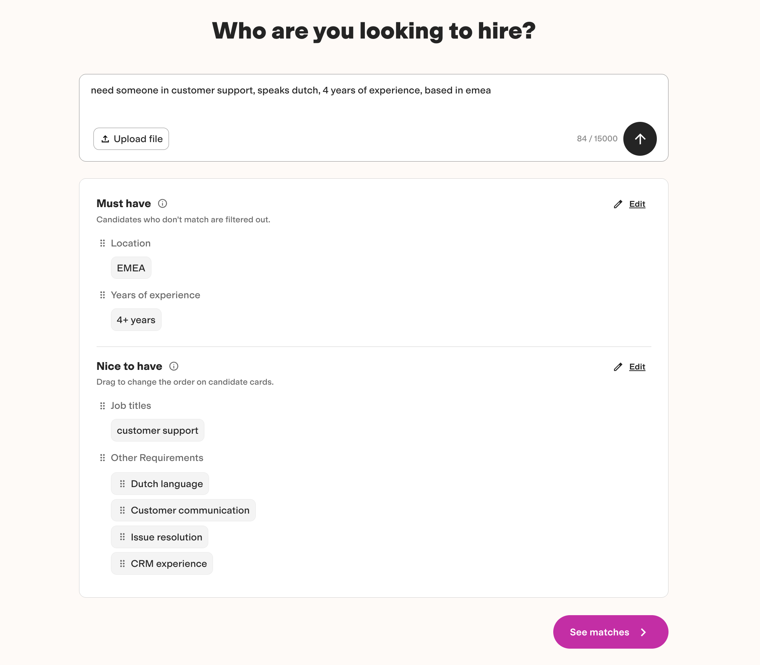 Setting up a talent search in Gorilla Sourcing with suggested criteria